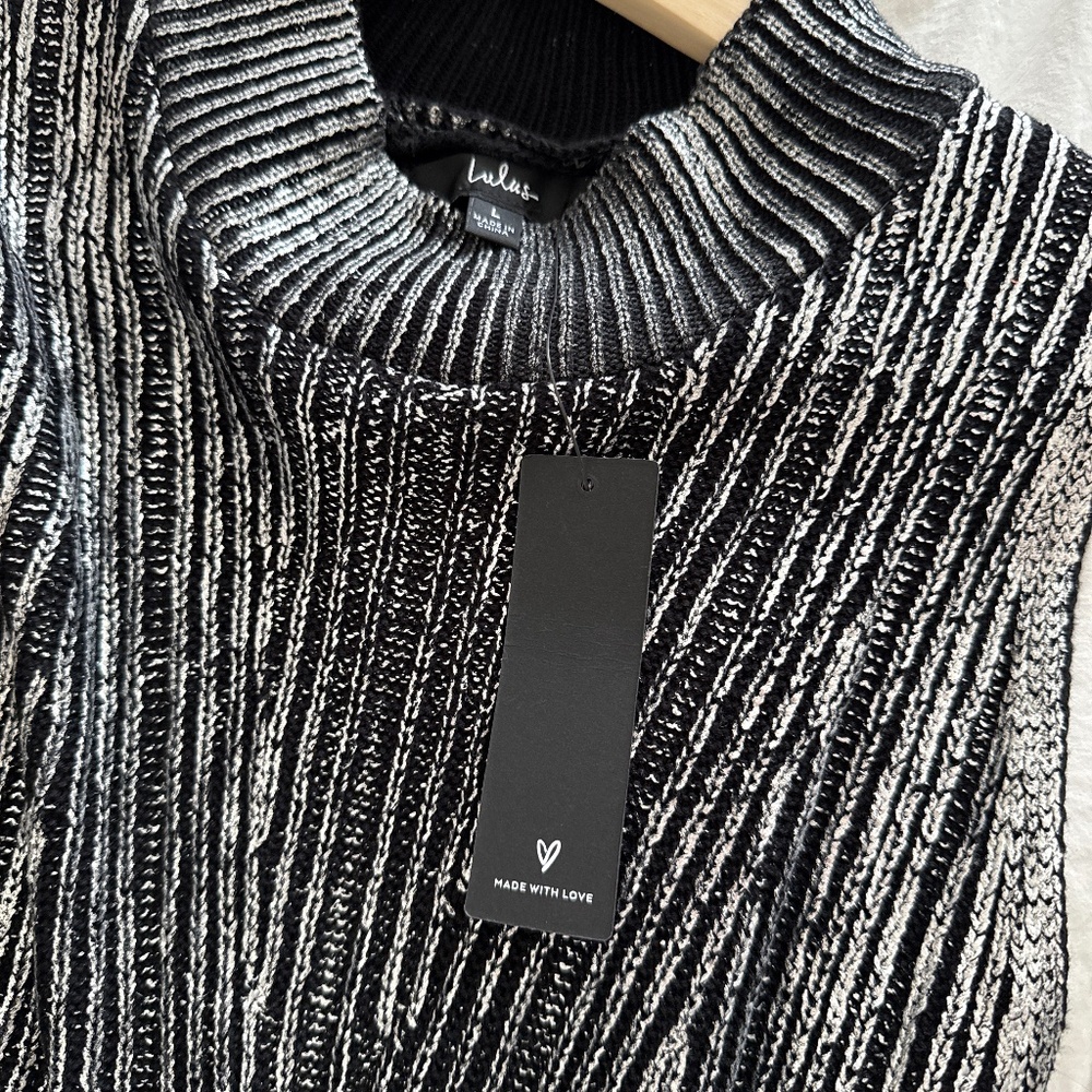 Lulu’s column dress, silver on black